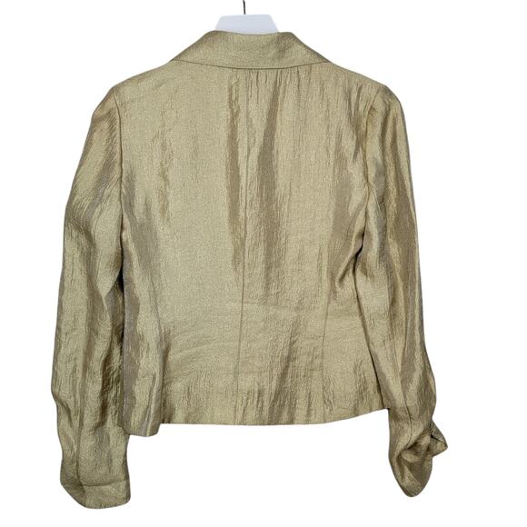 Morrissey Y? Gold Metallic Zip Front Blazer Gathered Cuffs - Size Small S - Picture 4 of 7